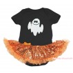 Halloween Black Baby Bodysuit Bling Orange Sequins Pettiskirt & White Ghost Print JS4625